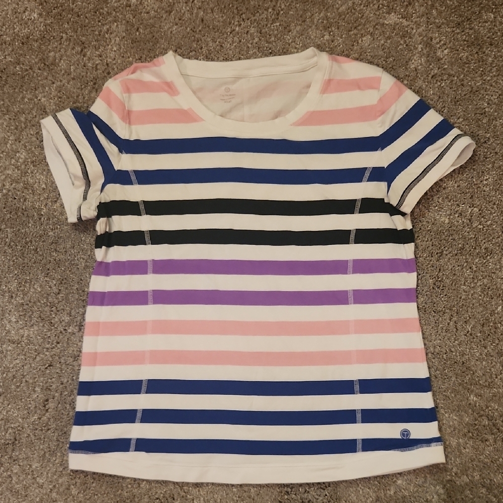 Talbots Women's Striped Short Sleeve Tee - Pink, Blue, Black, Purple